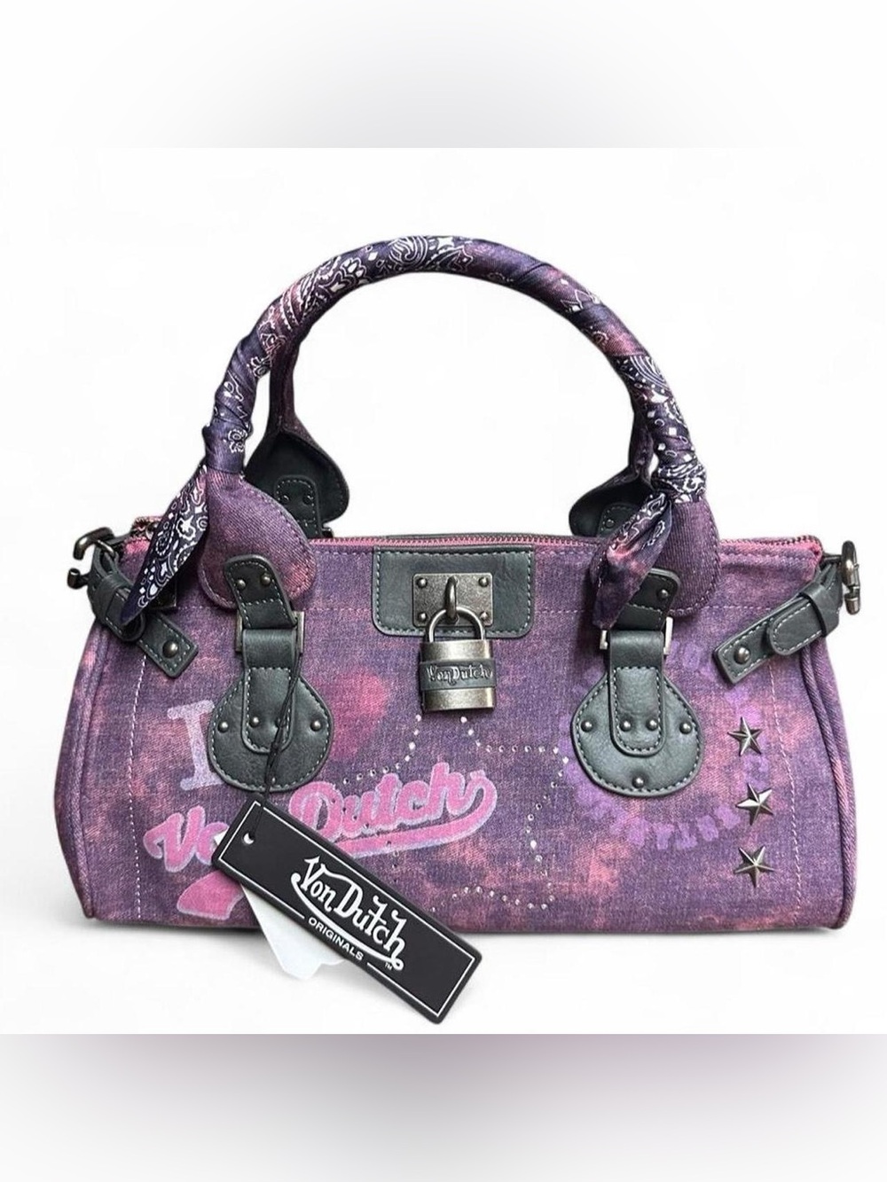 Von Dutch Viral Y2K Purple Denim Handbag